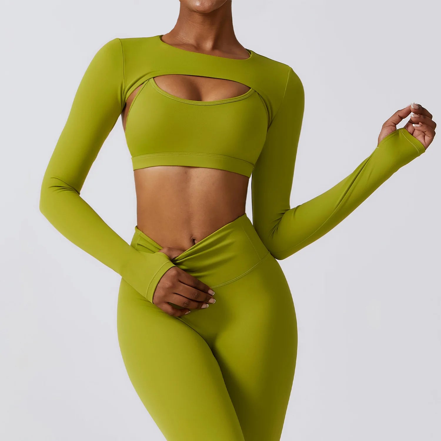 Gym Fitness Sets Women High Quality Sports Outfit Scrunch Leggings Bra Front Quick Dry Spandex/Nylon Skinny Fit Long Sleeve