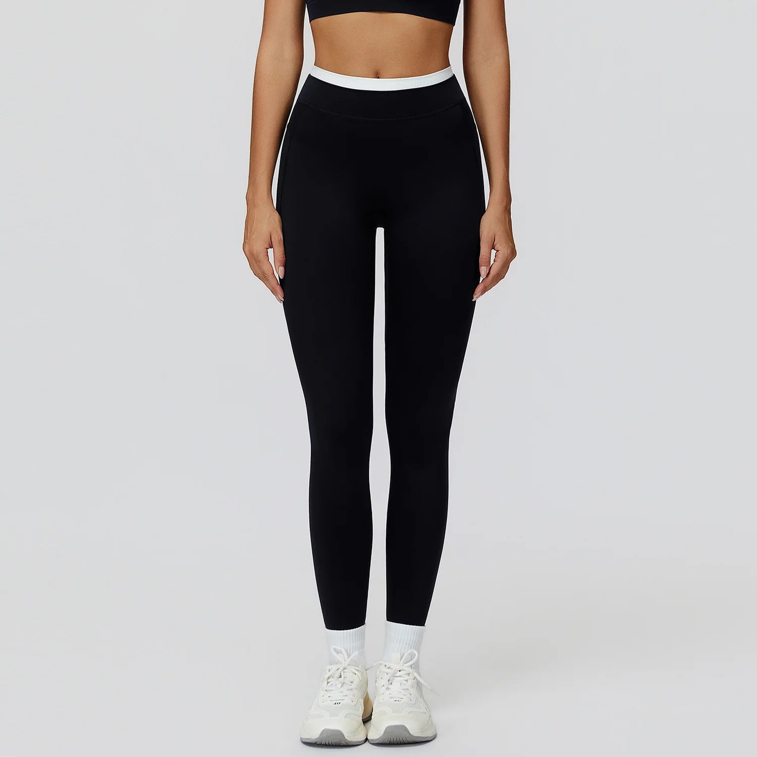 Women's Naked Feeling Yoga Pants, Ribbed High Waist Color Block Slim Fit Workout Leggings for Running & Fitness