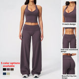 Factory High Stretch Fitness Workout Biker Shorts Sports Gym Wear Women Tank Top Yoga Breathable Folded Flared Leggings Set