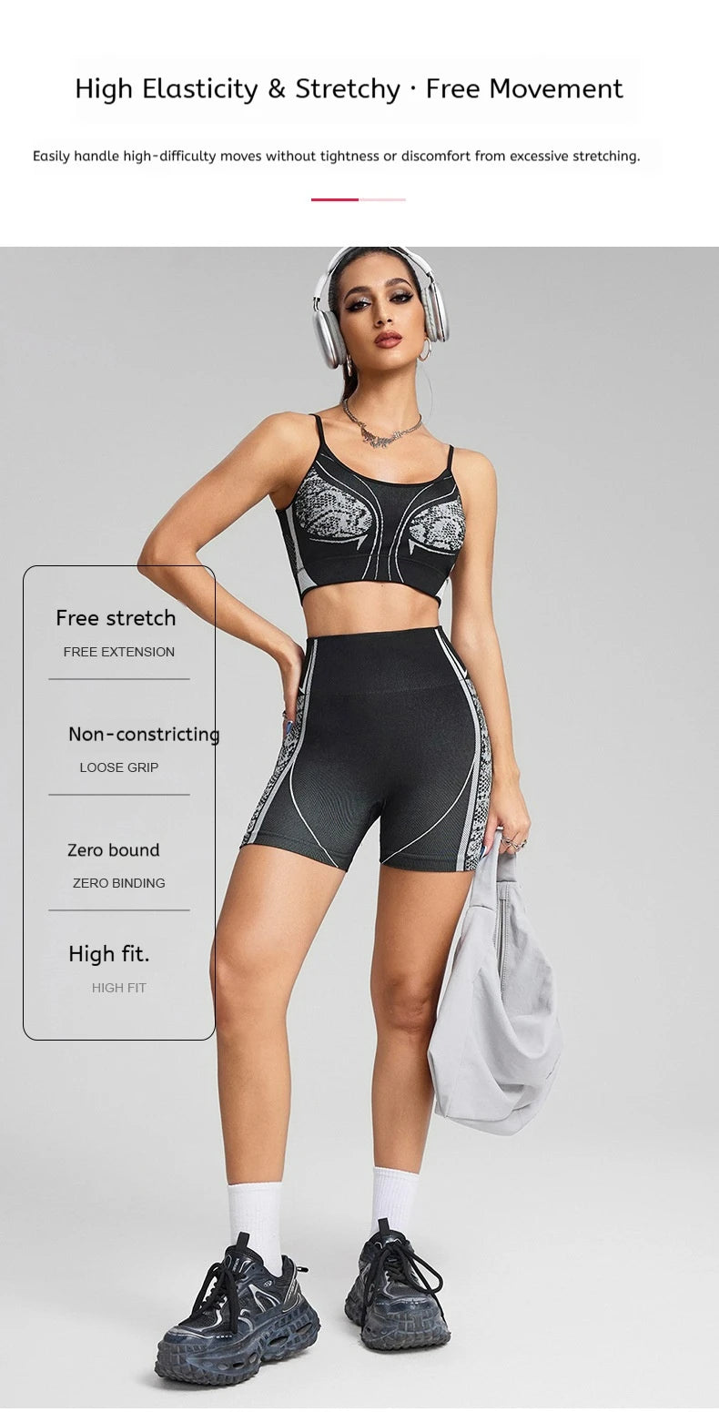 Factory Seamless Fitness Set European and American Foreign Trade New Slimming Mesh Women's Yoga Shoulder Strap Bra High Waist