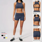 Activewear Sports Workout Women Yoga Set 2pcs Lightweight Solid Breathable Four-Way Stretch Gym Fitness Clothing Shorts Bra