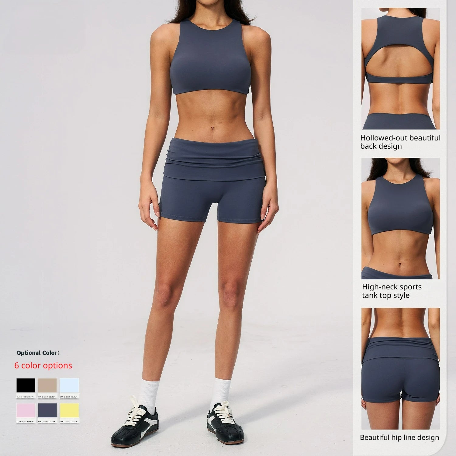 Activewear Sports Workout Women Yoga Set 2pcs Lightweight Solid Breathable Four-Way Stretch Gym Fitness Clothing Shorts Bra