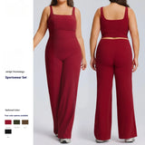 2026 Custom Plus Size Women's Gym&Yoga Sets Sleeveless Activewear Square Neck Top High Waist Wide Leg Flare Pants Fitness Sets