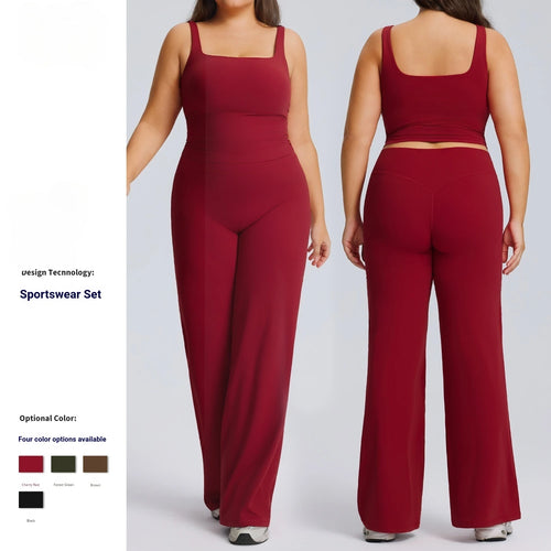 2026 Custom Plus Size Women's Gym&Yoga Sets Sleeveless Activewear Square Neck Top High Waist Wide Leg Flare Pants Fitness Sets