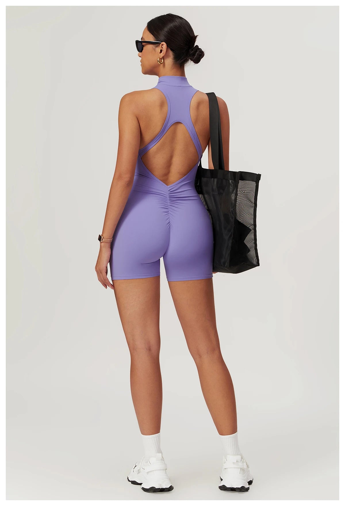 Wholesale Custom Sleeveless Half Zip Open Back High Waist Chest Pads Breathable yoga jumpsuit yoga bra yago sports