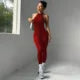 Custom Logo Yoga Bodysuit Halter Neck Backless Scrunch Butt One Piece Jumpsuit Women Gym Fitness Workout Romper Quick Dry