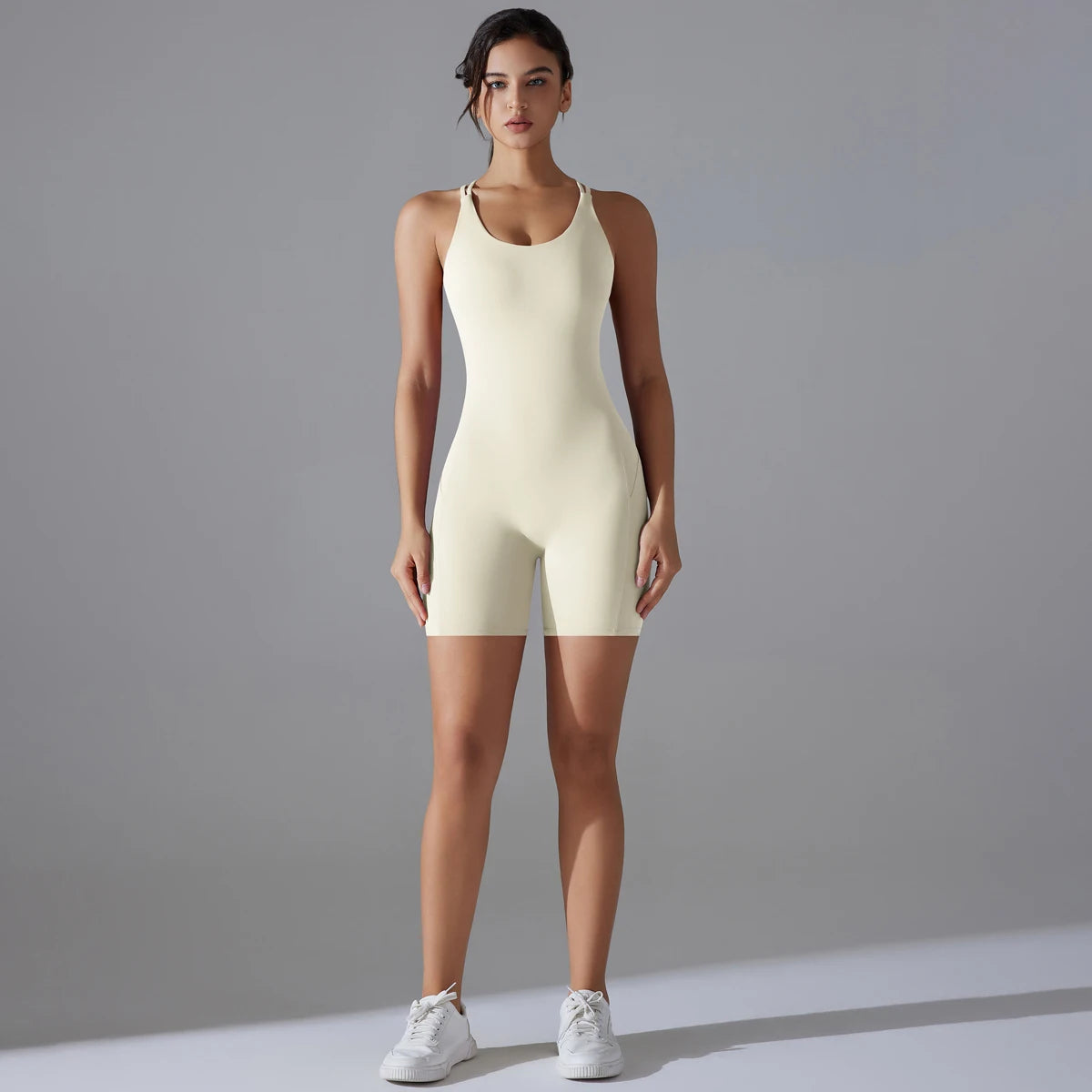 Wholesale Four-Way Stretch Yoga Jumpsuit Butt Lift Bodysuit Short Sleeveless Shirt Tshirt Women One Piece Tennis Sports Wear