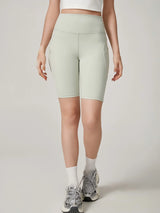 Custom Women's High-Waisted Knee-Length Yoga Gym Fitness Shorts for Breathable Quick Dry Four-Way Stretch Elastic