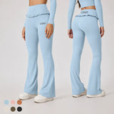 Custom Logo Yoga Pants Flare Pants Ruffle Trim High Waist Women Frill Bell Bottom Leggings Gym Fitness Wear