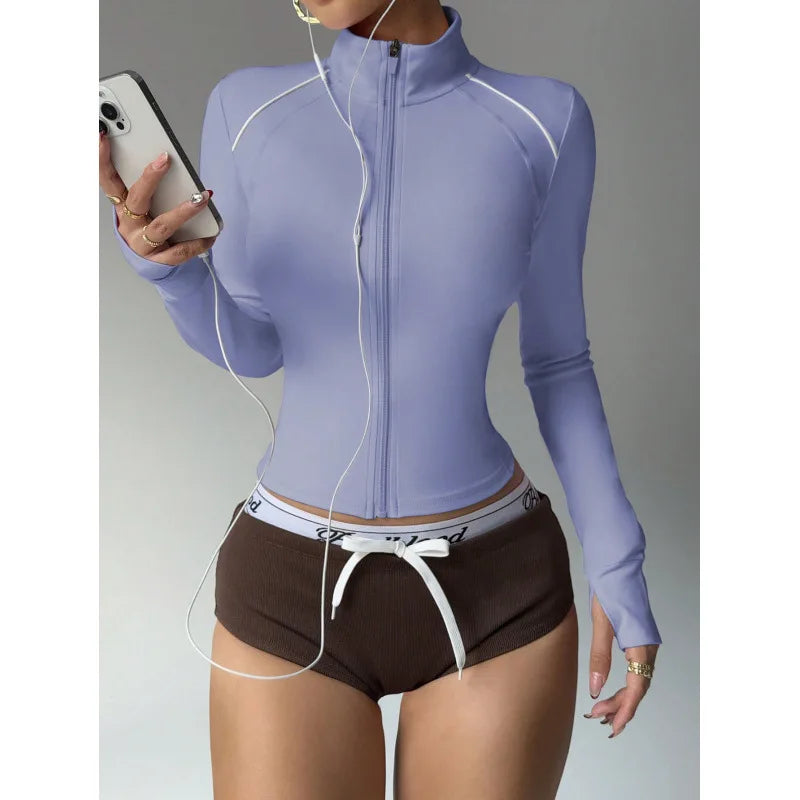 Breathable Reflective Running Gym Sport Jacket Slim Fit Yoga Jacket Full Zip Long Sleeve Workout Top Custom Logo