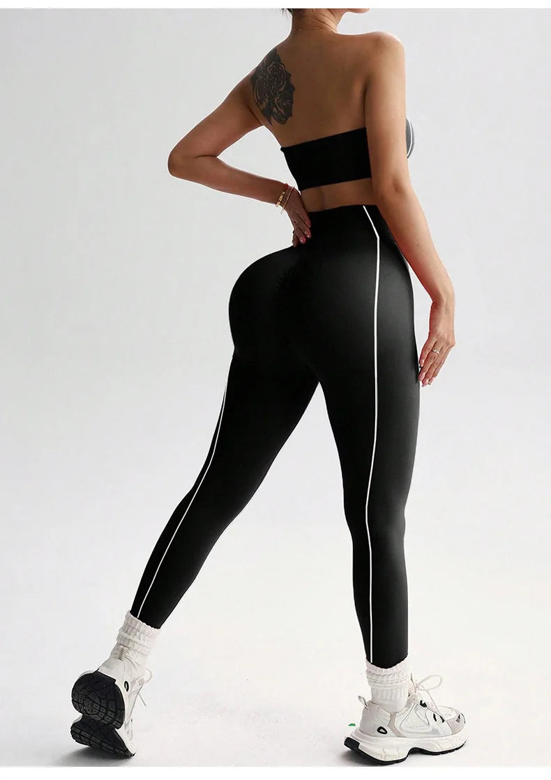 Wholesale Strapless Support Sports Bra Tummy Control Hip-Lifting Yoga Pants Set Women Running Fitness Activewear
