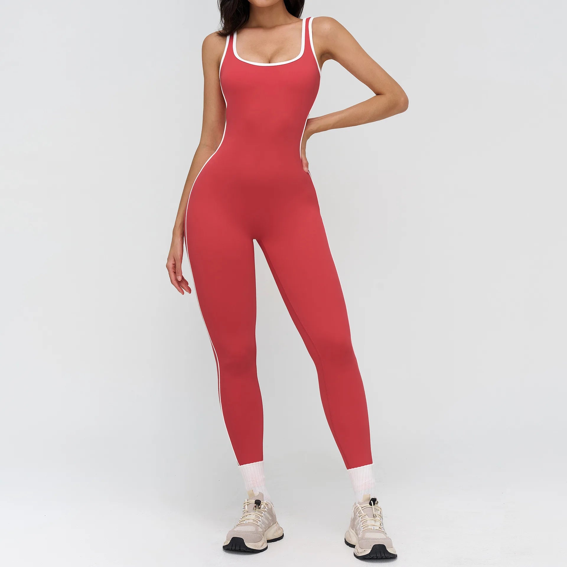 Custom Logo Yoga Bodysuit Yoga Jumpsuit Women Backless Contrast Trim One Piece Sleeveless Gym Fitness Workout Wear