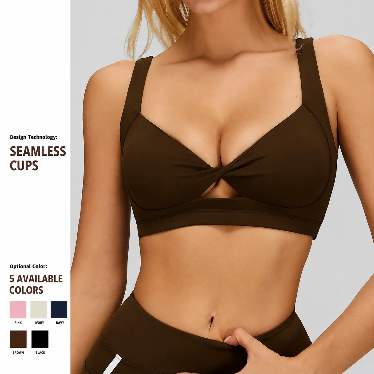 Women Twist Front Sports Bra Hollow Cutout Deep V Gym Crop Top Open Back Removable Padded Workout Yoga Bra 5 Colors