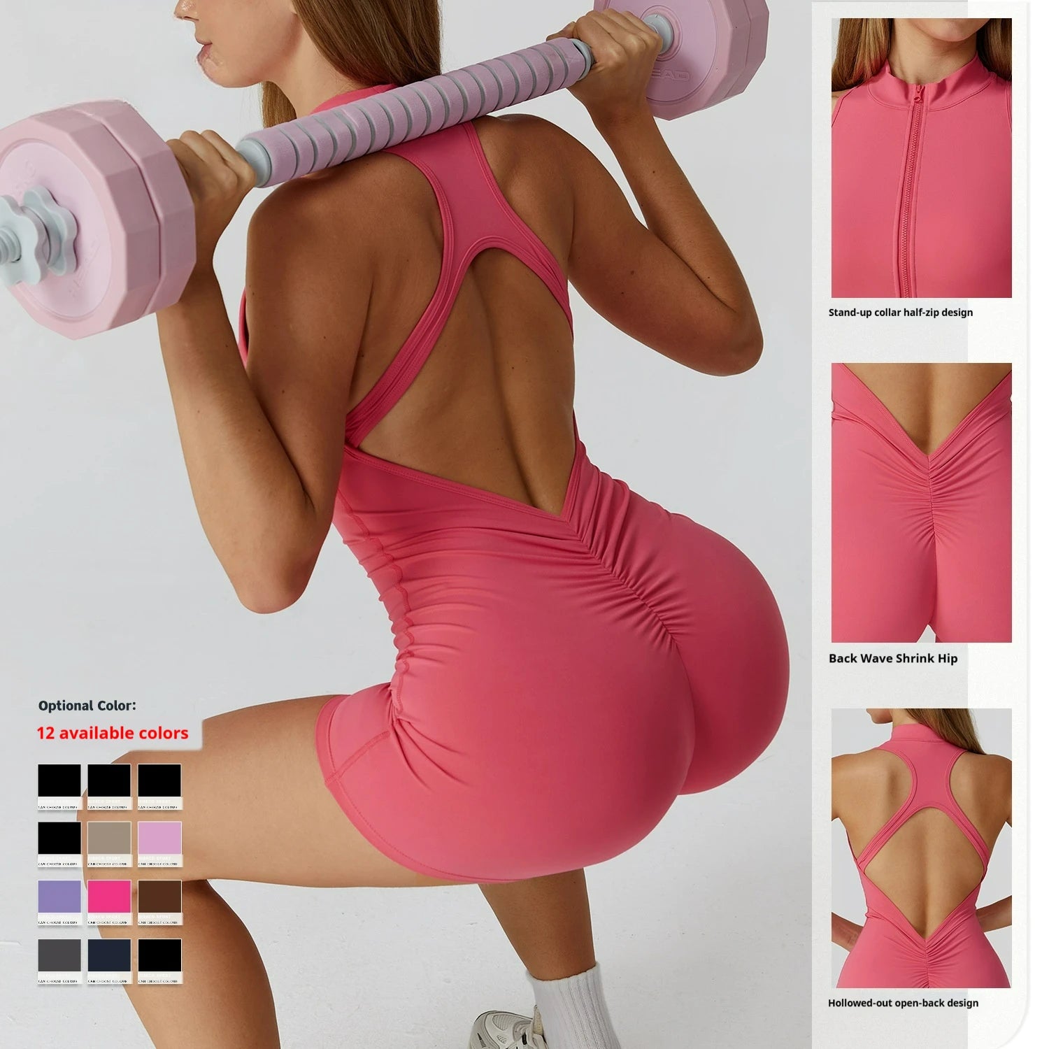 Women's Sexy V Back Waist Peach Hip Short Bodysuits Quick Drying Breathable High Quality Yoga Jumpsuits Skin Friendly