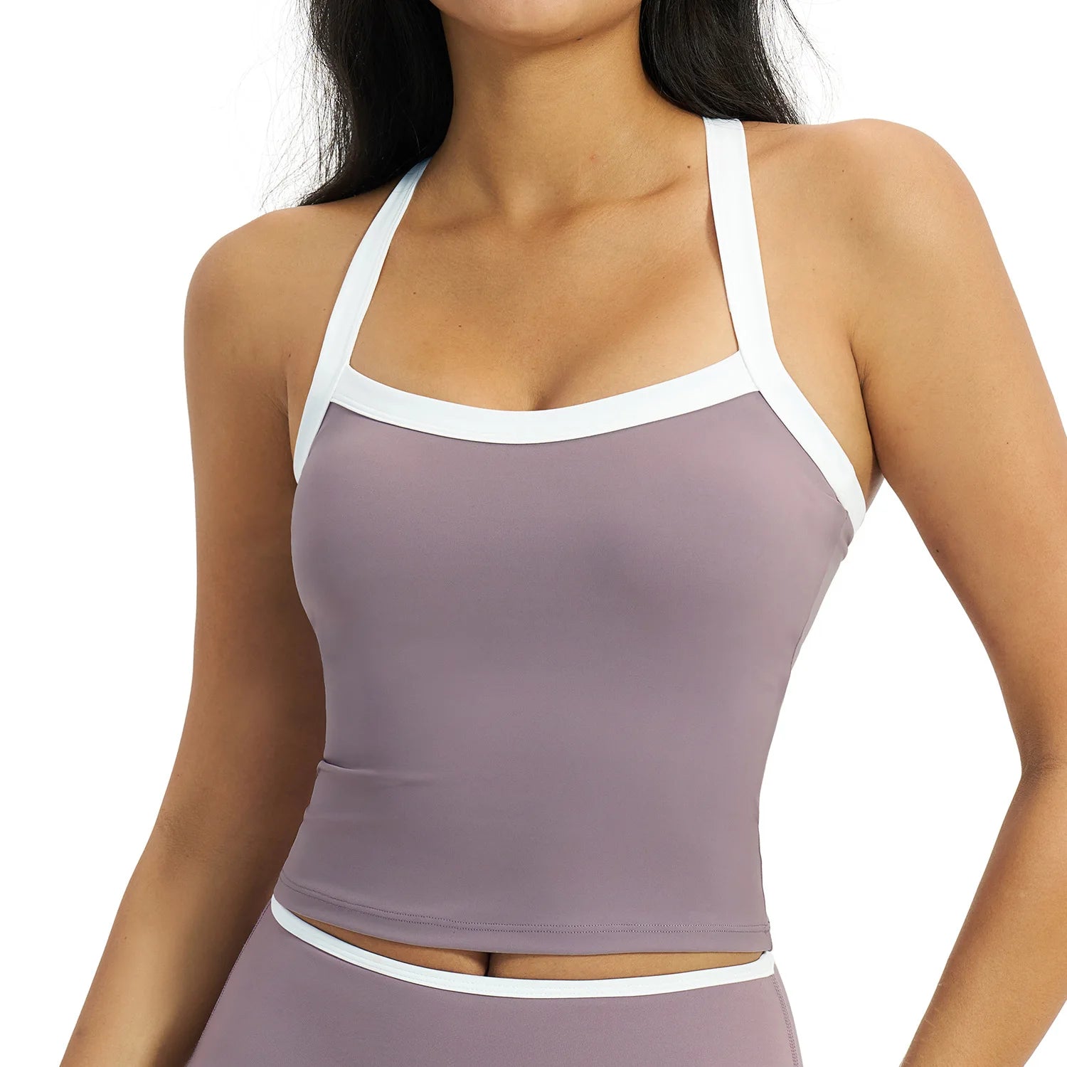 Contrast Color Halter Yoga Tank Top Women Crisscross Open Back Crop Sports Vest With Removable Custom LOGO