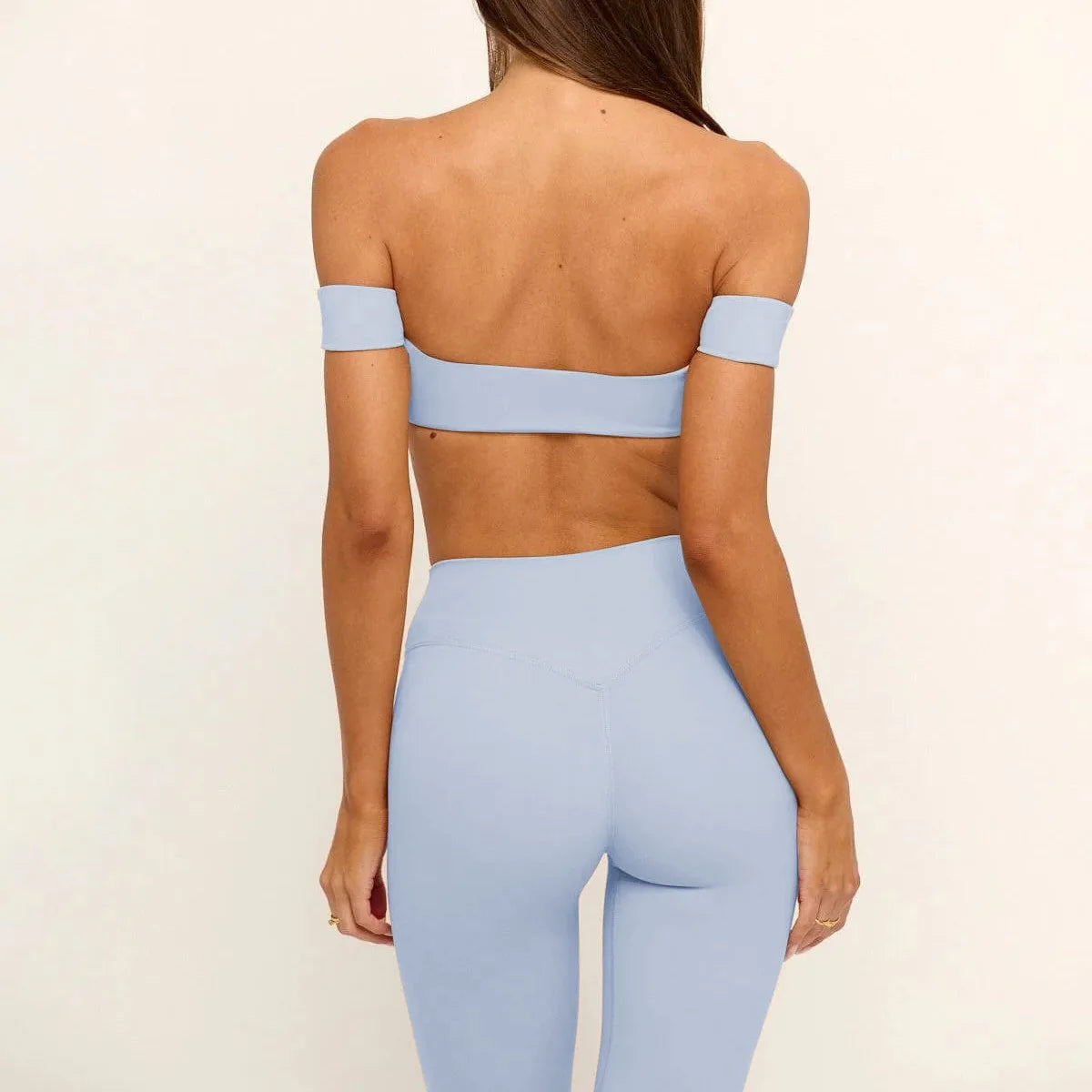Women 2 Piece Outfit Casual Daily Workout Yoga Set  Off the Shoulder Crop Sports Bra High Waist Seamless Leggings Custom Logo