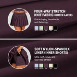Women Solid High Waist Pleated Tennis Skirt Built-in Shorts Hidden Pockets 2 Layer Anti Chafe Golf Workout Athletic Skort