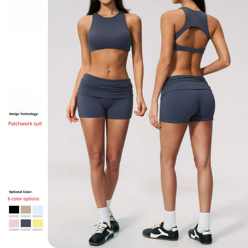 Activewear Sports Workout Women Yoga Set 2pcs Lightweight Solid Breathable Four-Way Stretch Gym Fitness Clothing Shorts Bra