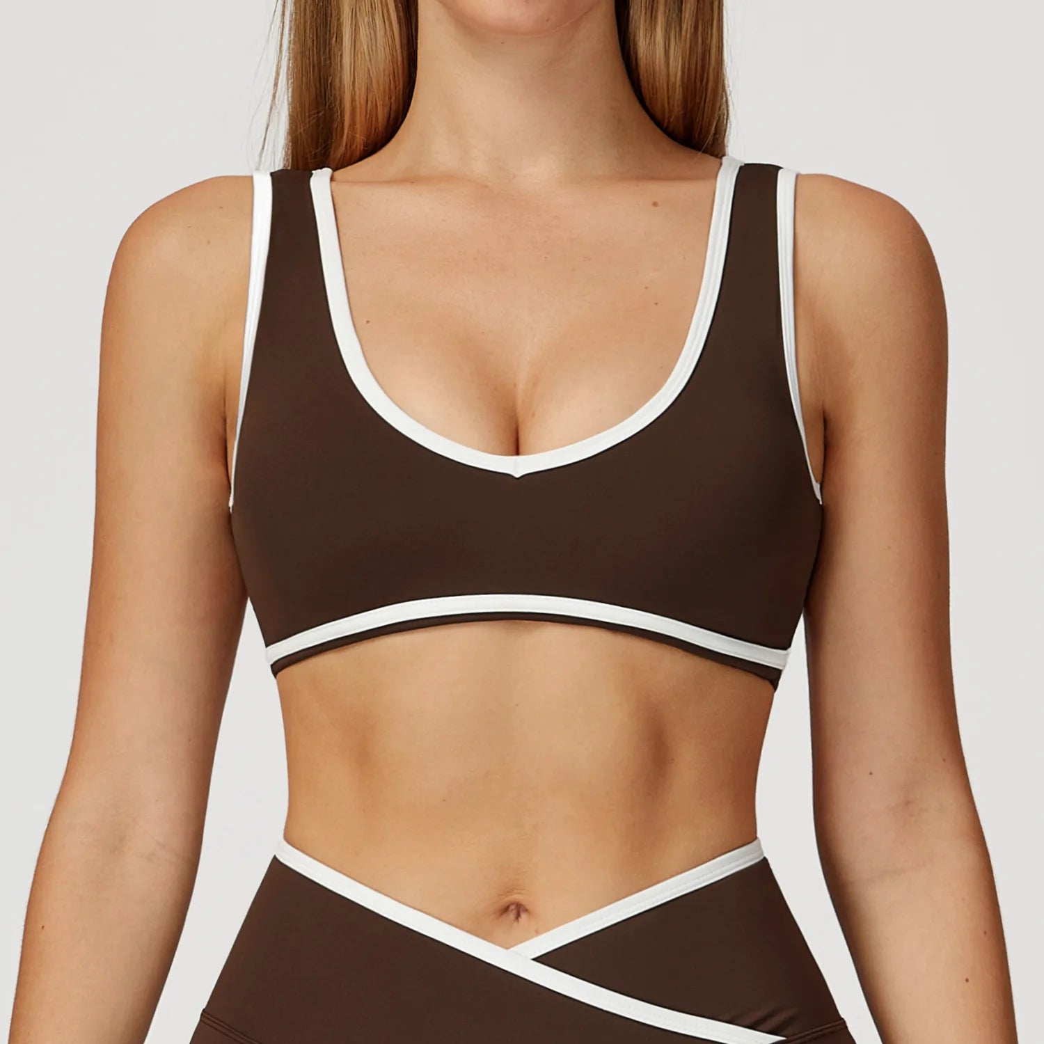 Sports Bra Seamless Ribbed Yoga Bra Women Spaghetti Strap V Neck Padded High Elasticity Fitness Workout Crop Top