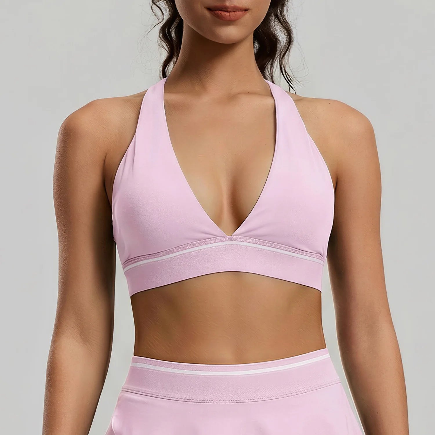 Women Deep V Neck Sports Bra Contrast Stripe Underband High Impact Workout Gym Crop Top Bralette Yoga Bra 8 Colors