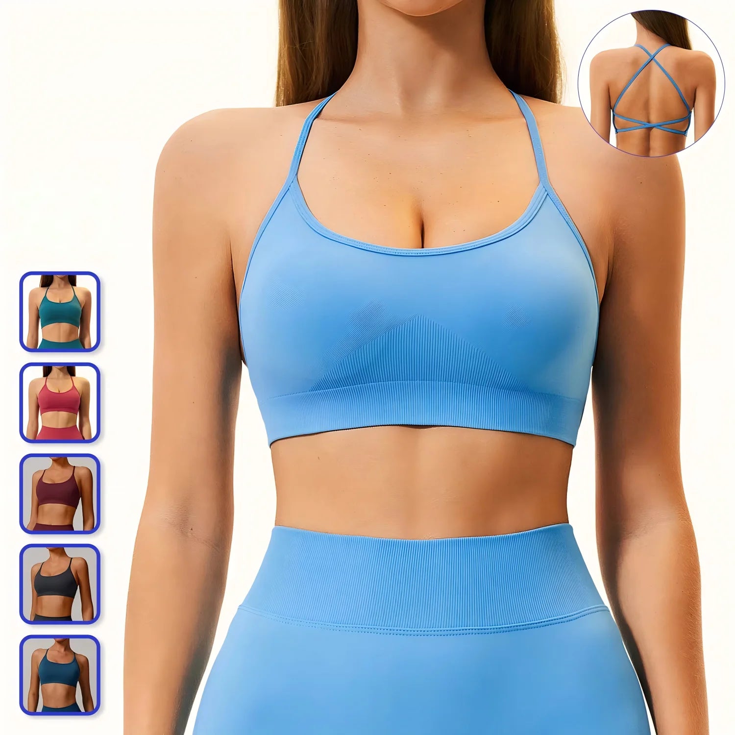 Criss Cross Sports Bra Seamless Yoga Bra Custom Logo Removable Padded Gym Workout Crop Top Vest