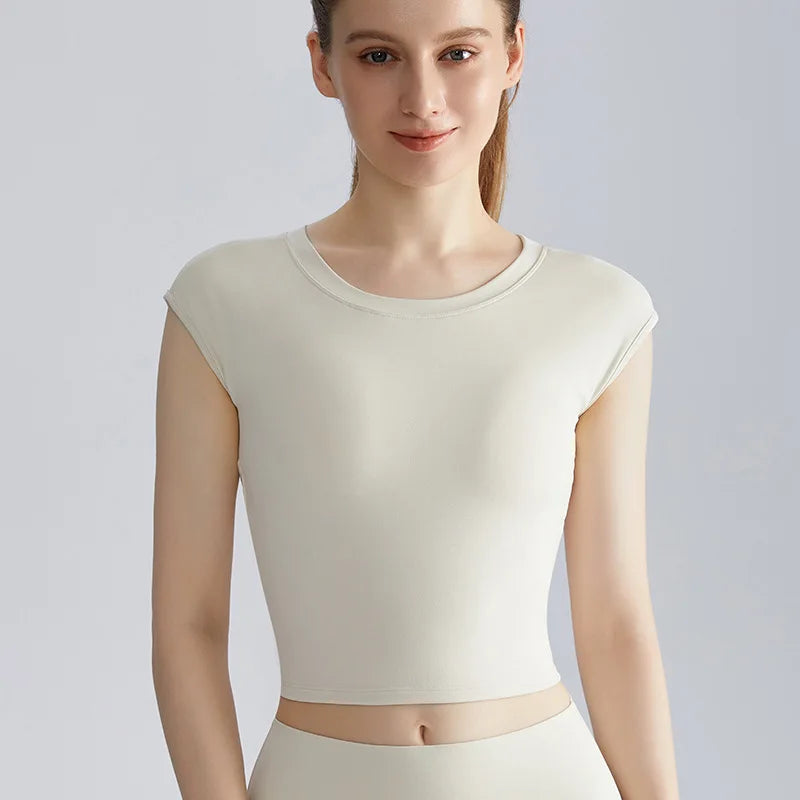 Custom Logo Women Open Back Yoga Top Cap Sleeve Backless Gym Shirt Twist Crossover Short Sleeve Workout Activewear T Shirt