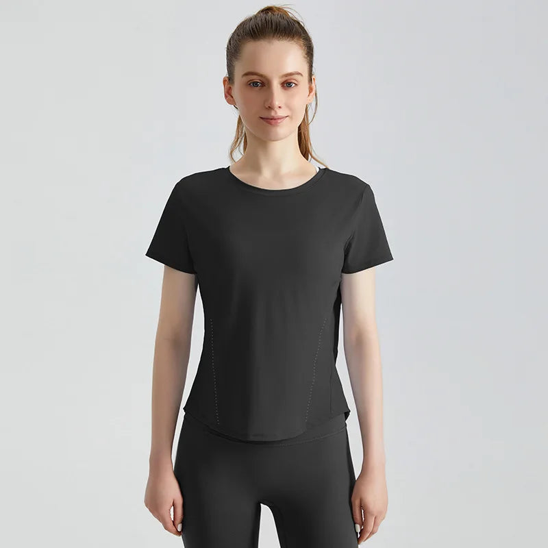 Custom Logo Women's Short Sleeve Gym T Shirt Curved Hem Loose Fit Workout Tops Quick Dry Breathable Running Yoga Tee