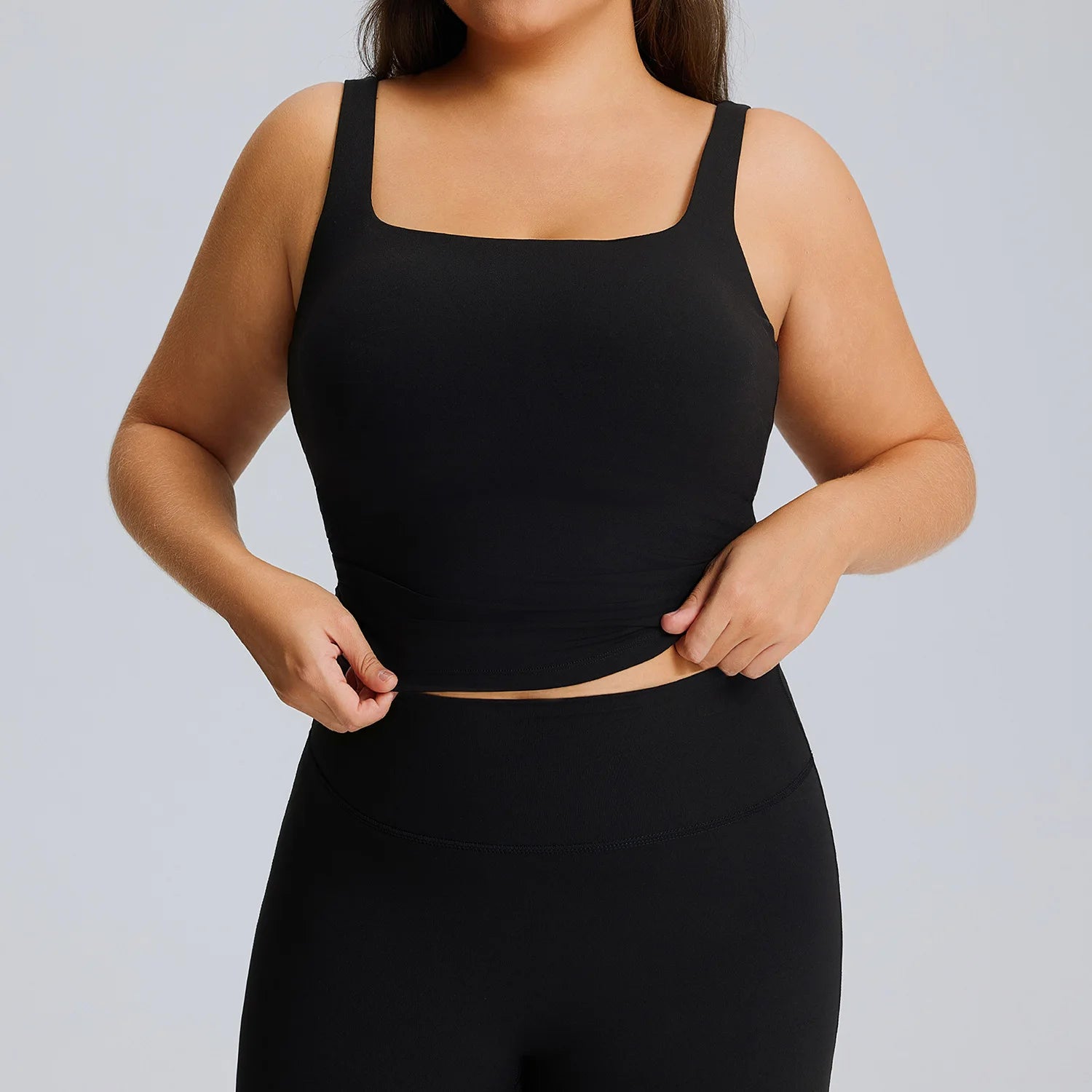2026 Custom Plus Size Women's Gym&Yoga Sets Sleeveless Activewear Square Neck Top High Waist Wide Leg Flare Pants Fitness Sets