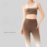 Gradient Nylon High Waist Breathable Yoga Apparel Sets Lounge Trousers 2pcs Women's Calf-Length Yoga Leggings Pants
