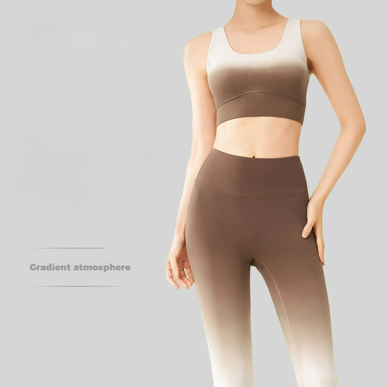Gradient Nylon High Waist Breathable Yoga Apparel Sets Lounge Trousers 2pcs Women's Calf-Length Yoga Leggings Pants