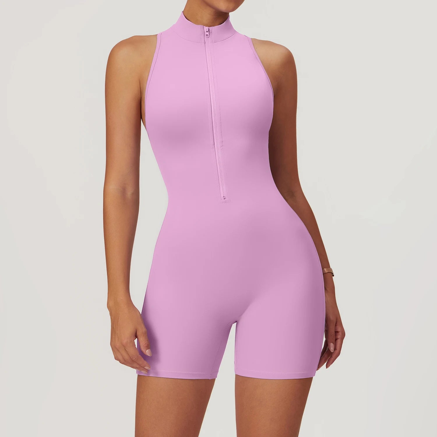 Wholesale Custom Sleeveless Half Zip Open Back High Waist Chest Pads Breathable Yoga Jumpsuit Yoga Bra Yago Sports
