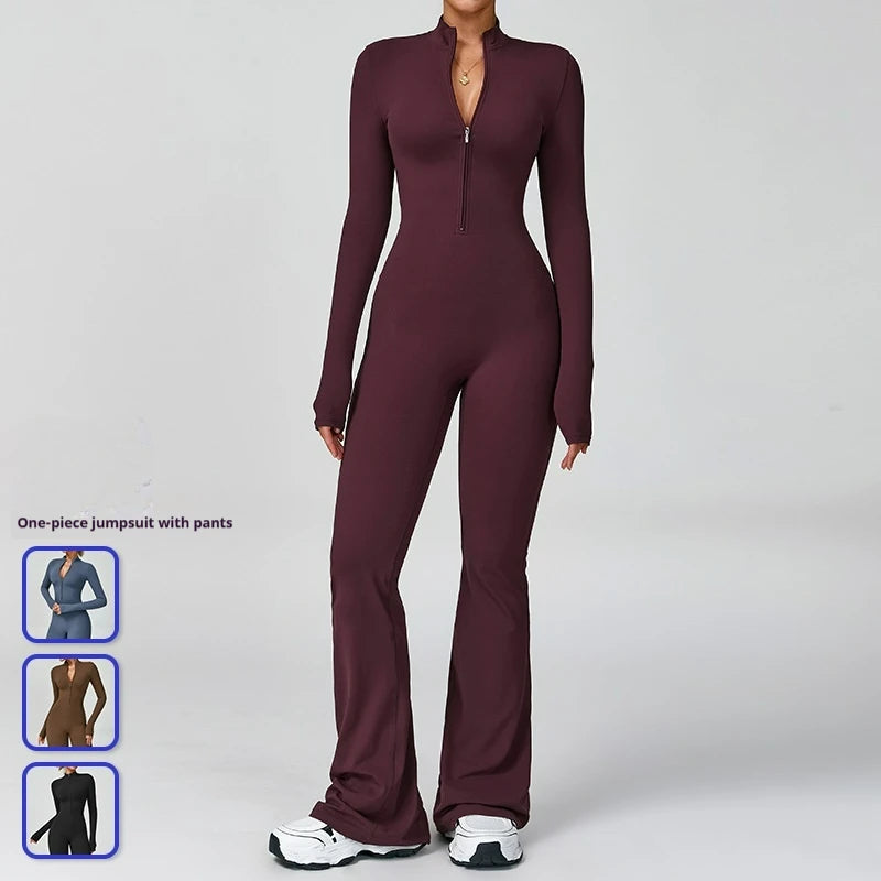 Zipper Cloud Feeling Bodysuit Long-sleeved Breathable Lightweight Yoga Jumpsuit High-intensity Fitness Sports Gym Yoga Wear