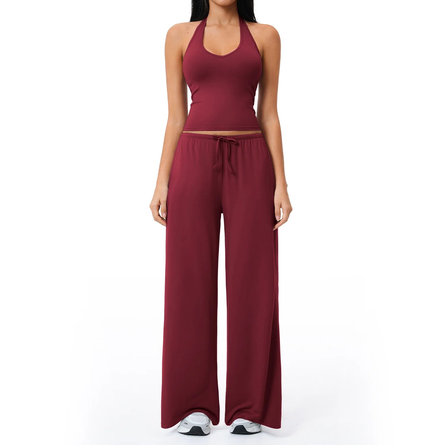 Solid Halter With T Strap Yoga Gym Sets Quick Dry Breathable Top Lightweight Loose Pants Women Summer Sports Outdoor Clothing