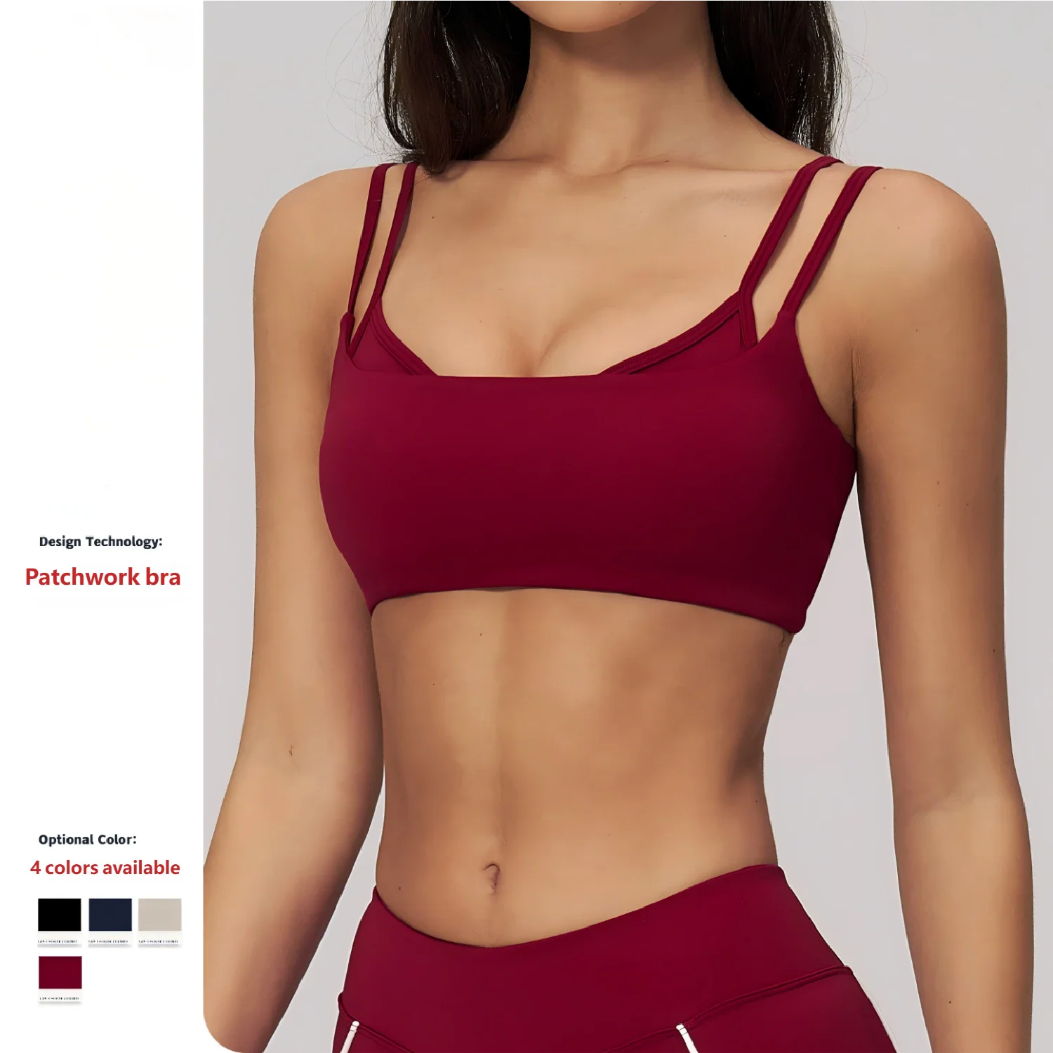 Custom New Women's Plus Size Solid High Support Four-Way Stretch Breathable Reversible Yoga Sports Bra U-NECK Front Backless