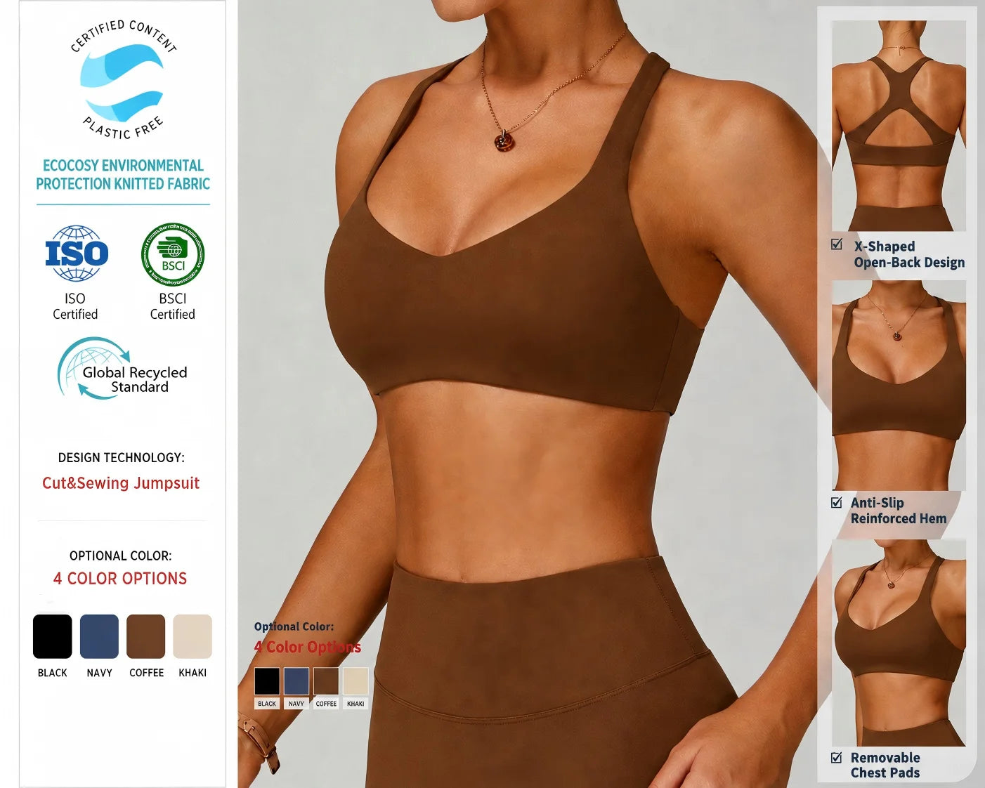 Custom Logo Whosale Eco Friendly Recycled Sport Bra Backless Compression Breathable Sports Bra Tight Active Wear Fitness Apparel