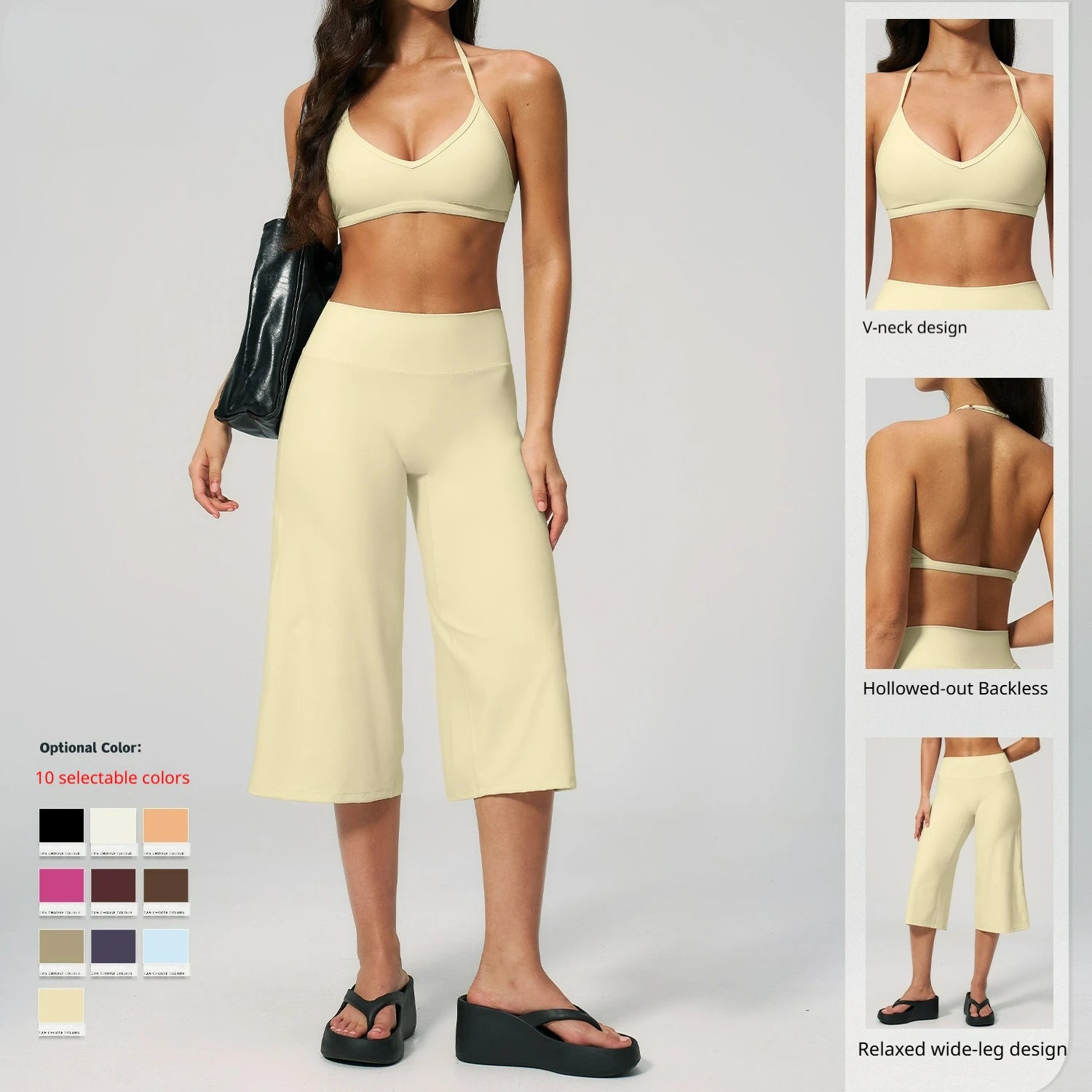 Summer Women Sports Gym Outdoor Bra Tight Fit Quick Dry Solid High-Waisted Capri Pants 2 Piece Yoga Clothes Set Activewear