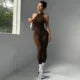 Custom Logo Yoga Bodysuit Halter Neck Backless Scrunch Butt One Piece Jumpsuit Women Gym Fitness Workout Romper Quick Dry