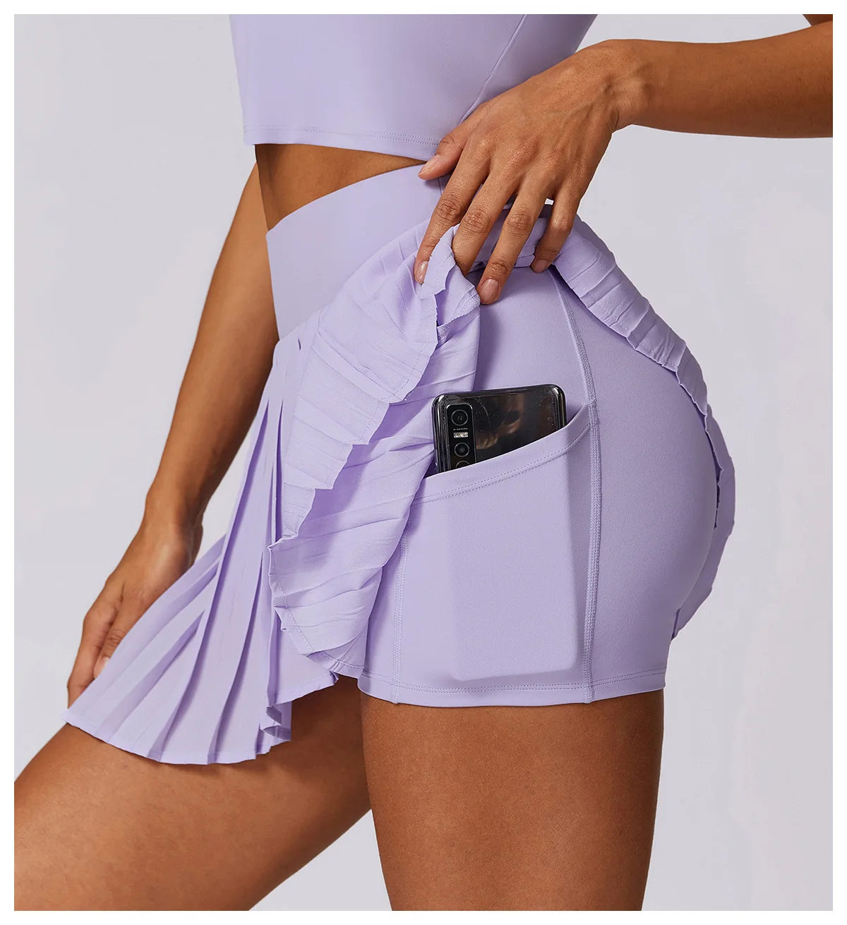 Custom Logo High Waist A-Line Pleated Tennis Skirt with Phone Pockets Anti-exposure Chiffon Golf Sports Skort
