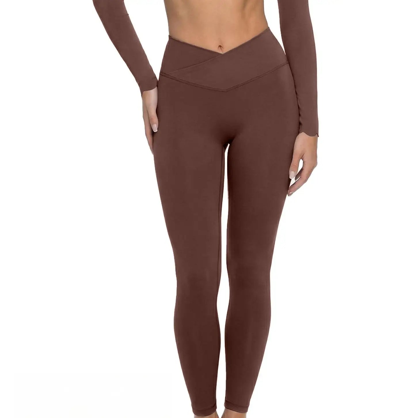 Yoga Set Women Long Sleeve Scalloped Halter Top Two Tone High Waist Leggings Activewear Workout Gym Custom Logo