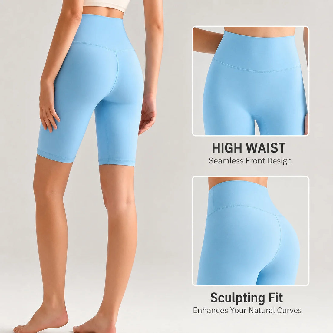 Women High Waisted Seamless Front Biker Shorts Sculpting Fit Yoga Shorts Butt Lifting Gym Workout Cycling Essentials Shorts