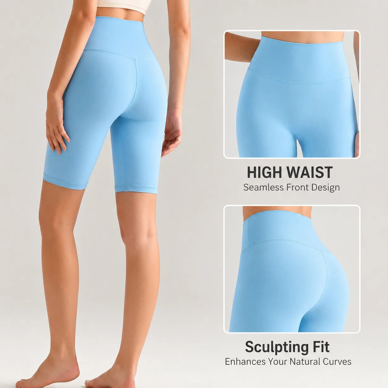 Women High Waisted Seamless Front Biker Shorts Sculpting Fit Yoga Shorts Butt Lifting Gym Workout Cycling Essentials Shorts