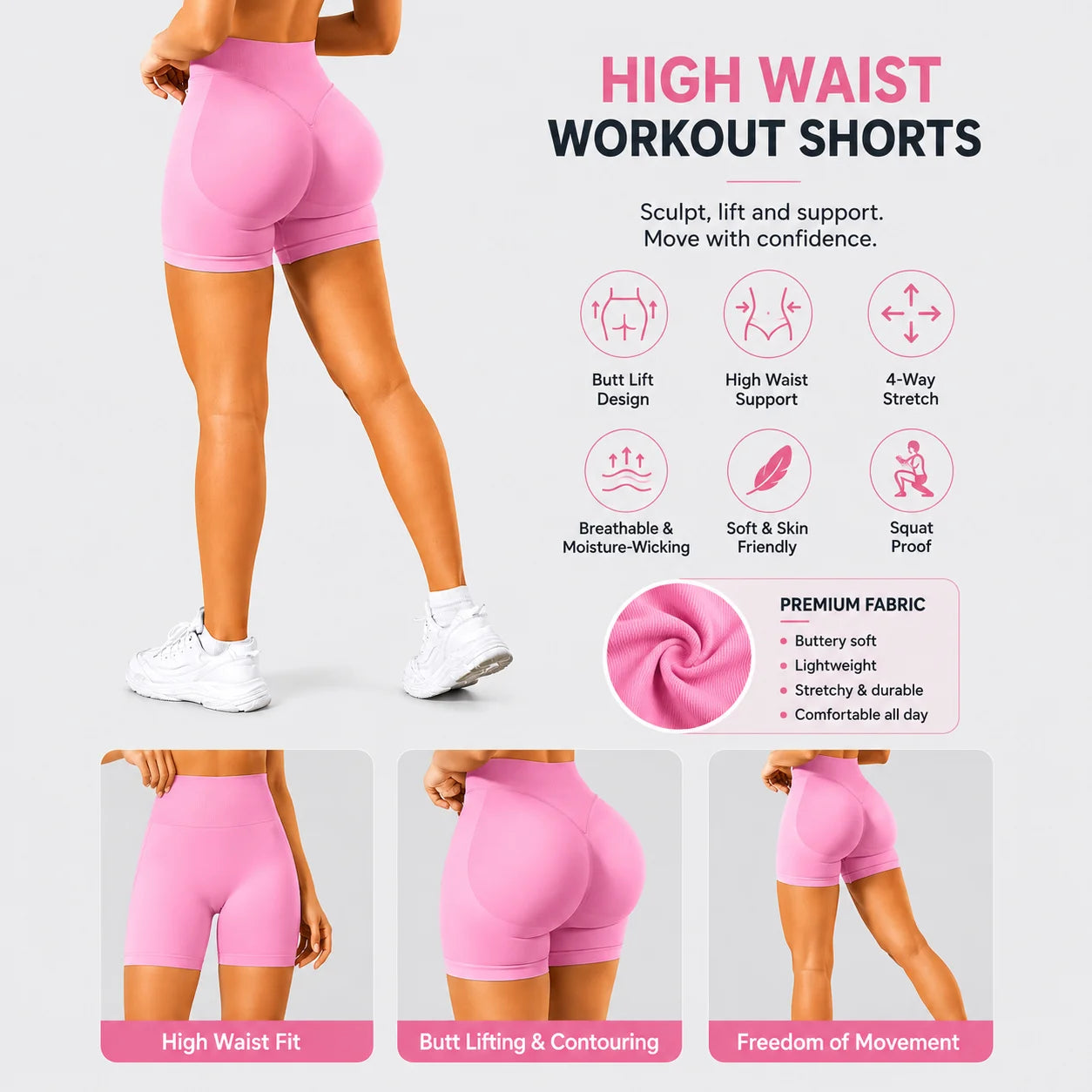 Women's High Waist Seamless Yoga Shorts Butt Lift Fitness  Quick Dry Pants Scrunch Butt Workout Booty Essentials Shorts