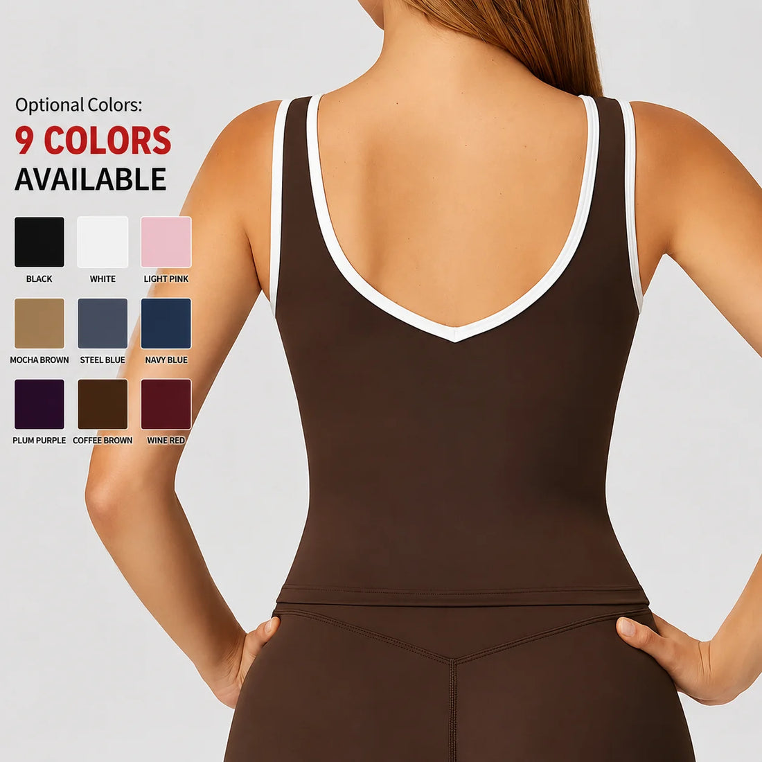 Contrast Binding Workout Tank Top Hollow V Back Padded Sports Bra Women Yoga Fitness Tops Para Mujeres Custom Logo