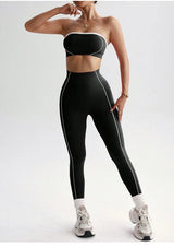 Wholesale Strapless Support Sports Bra Tummy Control Hip-Lifting Yoga Pants Set Women Running Fitness Activewear