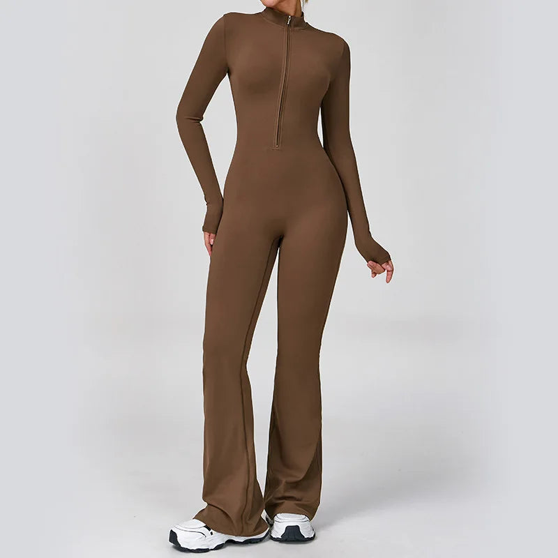 Zipper Cloud Feeling Bodysuit Long-sleeved Breathable Lightweight Yoga Jumpsuit High-intensity Fitness Sports Gym Yoga Wear