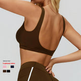 Women Twist Front Sports Bra Hollow Cutout Deep V Gym Crop Top Open Back Removable Padded Workout Yoga Bra 5 Colors