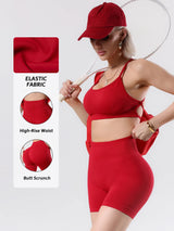 Women Lightweight Reversible Sports Bra Shorts Sets Quick Dry Seamless Yoga Bra High Impact Shock-proof Cross Back  Sport Bra