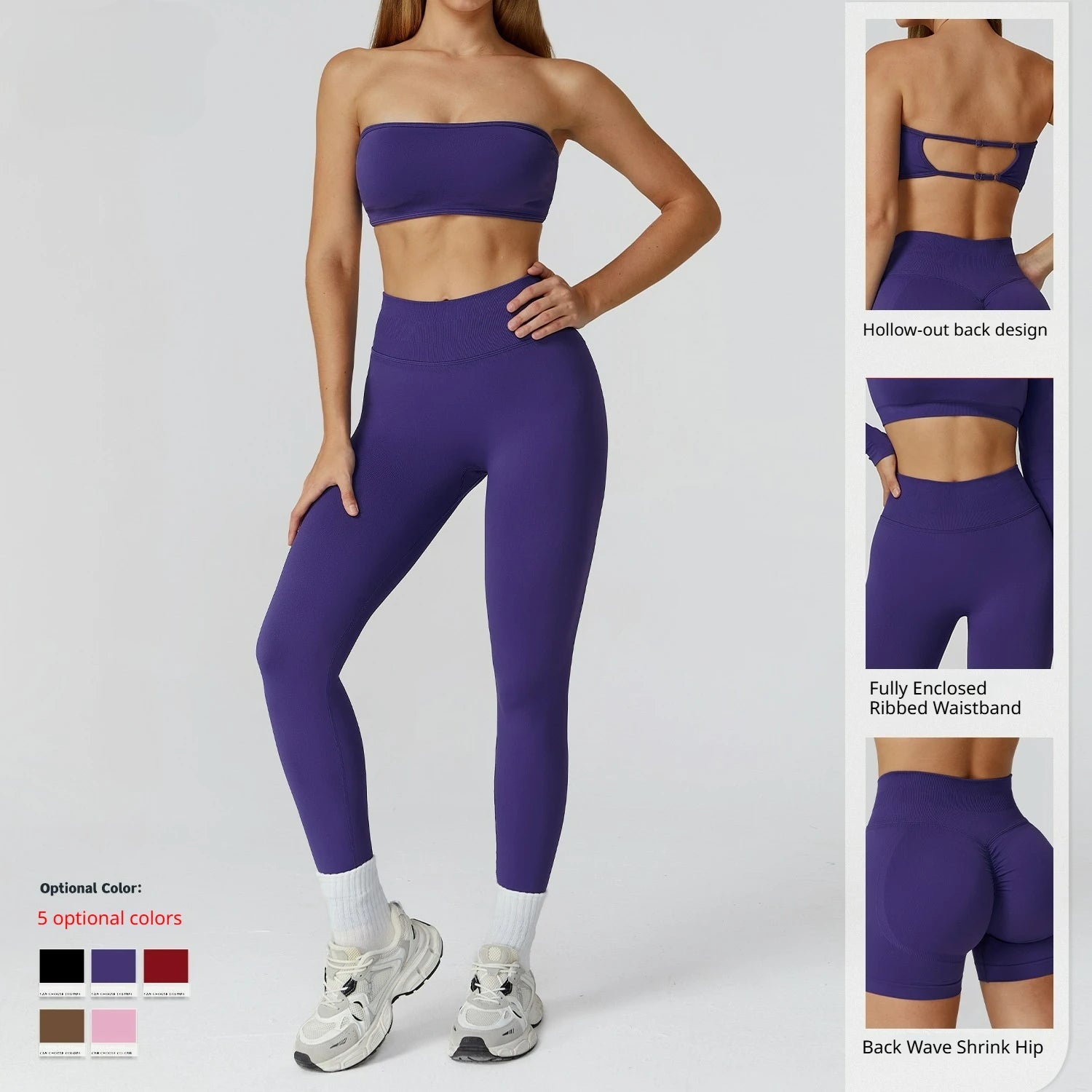 Seamless Hollowed-out High-waisted Yoga Short-sleeved Women's  Custom Yoga Long Pants Running and Fitness Set