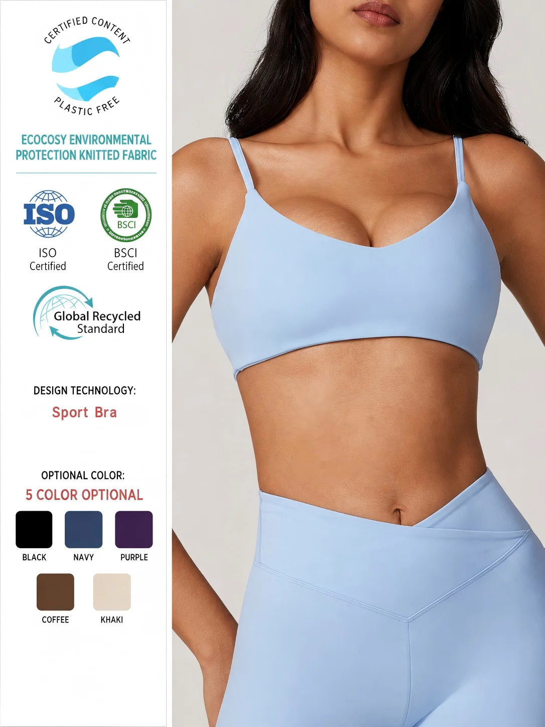 Custom Logo Gym Bra Backless Sports Bra U-Neck  Breathable Quick Drying Recycled Nylon Yoga Yoga Bra Sports Bra
