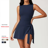 Women's Tennis & Golf Racerback Sleeveless Dress with Slit Lace-Up Anti-UV Sweat-Wicking Nylon Spandex One-Piece Workout Custom